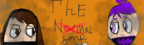 The Normal SMP banner featuring two rough-looking girls on an orange background. In between are the words "The Normal SMP", but the word "Normal" is crossed out.